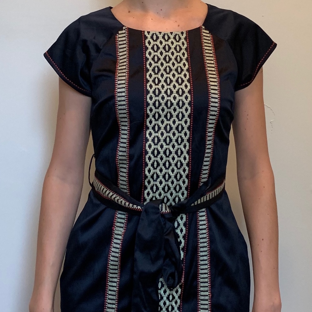 Embroidered Navy Mini Dress